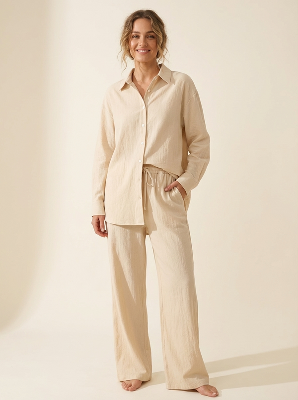 LinenAire Relaxed Linen Lounge Set - Front View in Oatmeal